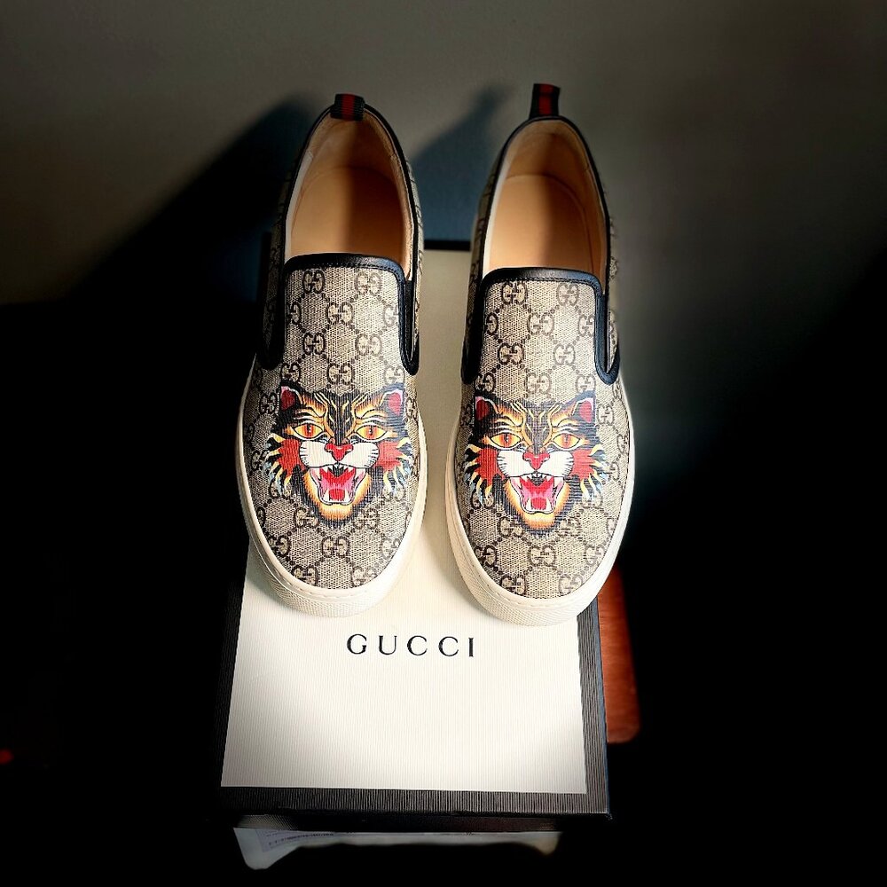 Gucci Supreme "Angry Cat" Slip-On Shoes